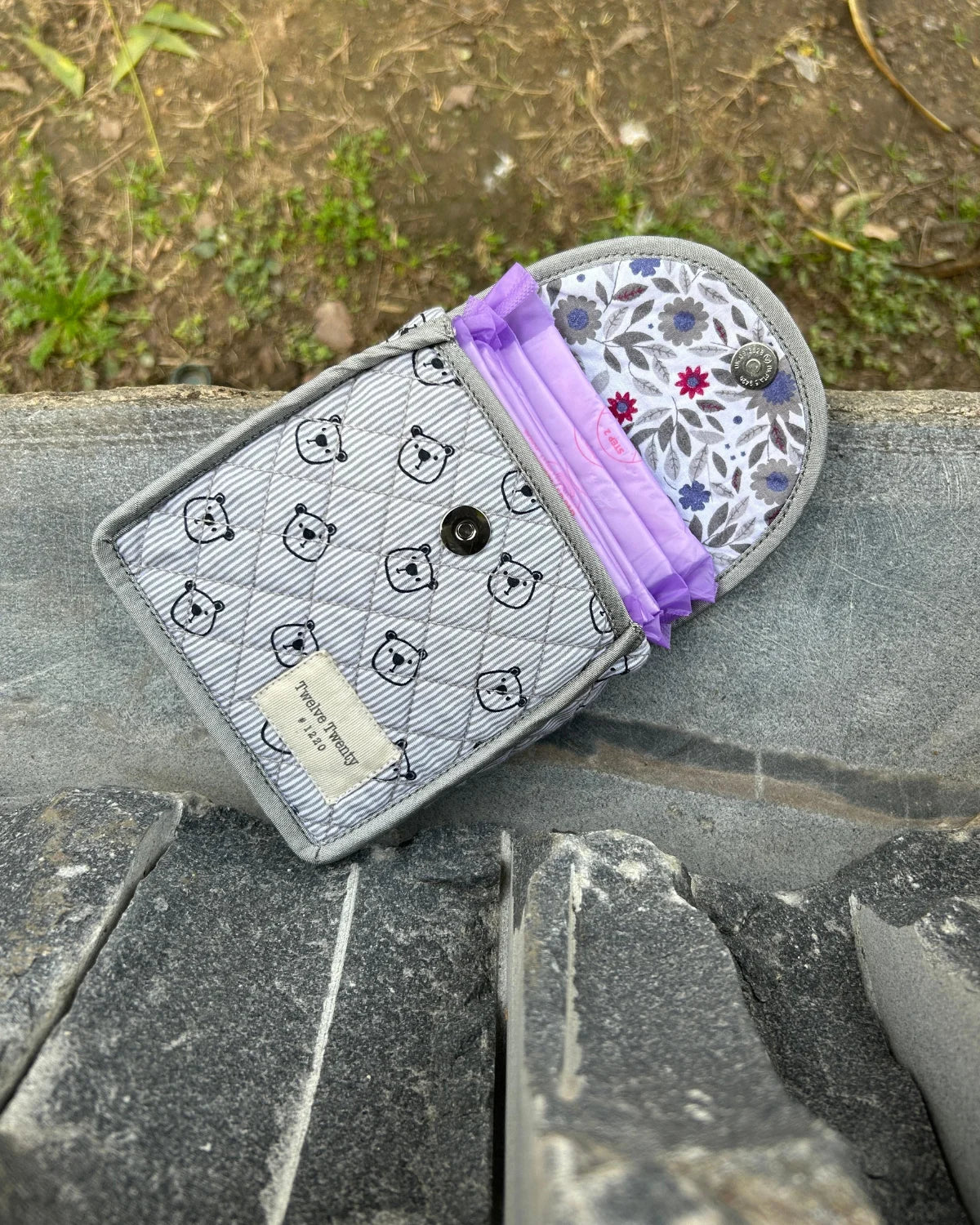 Sanitary Pouch - Grey Teddy