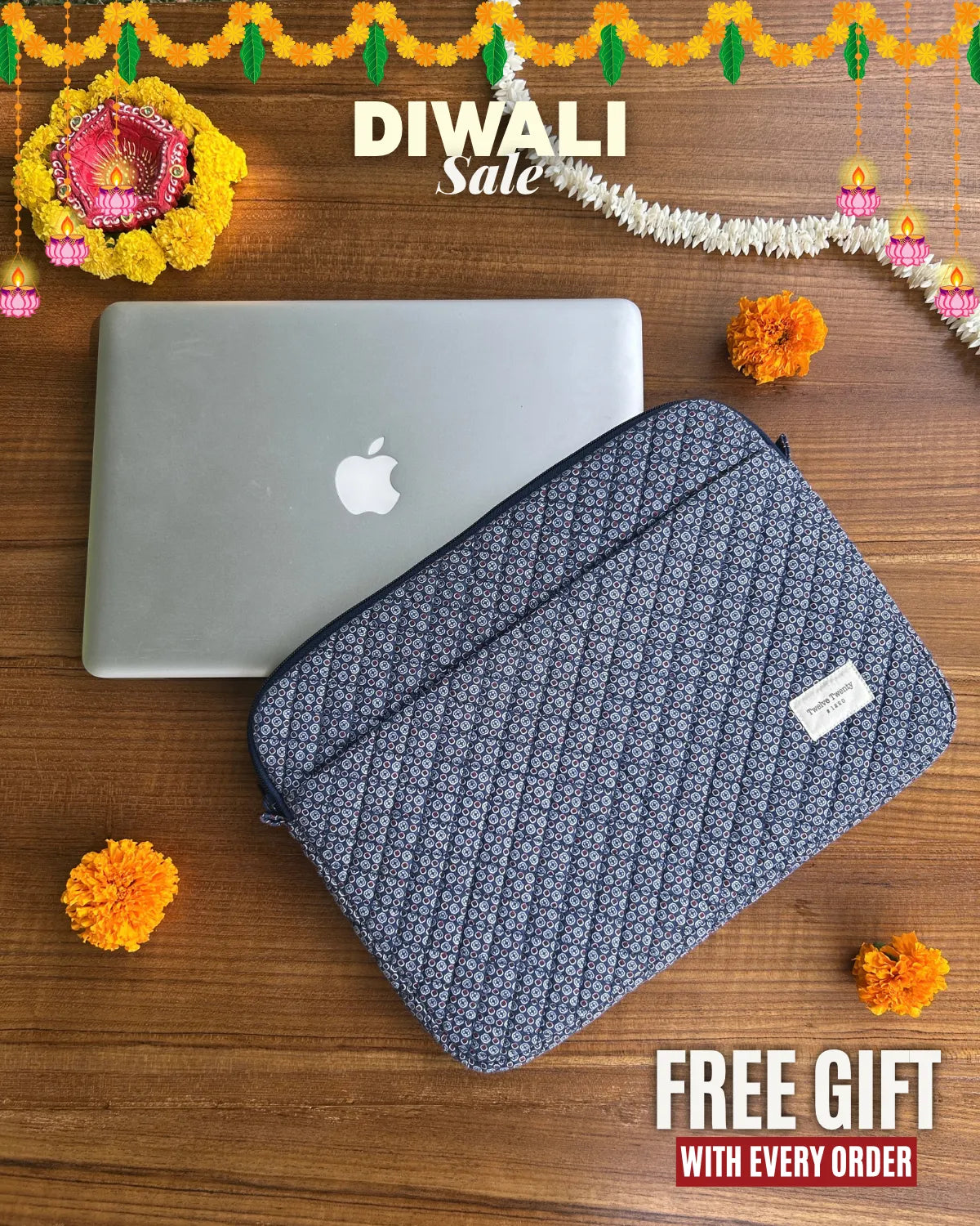 Laptop Sleeve W Pocket - Navy Geometric