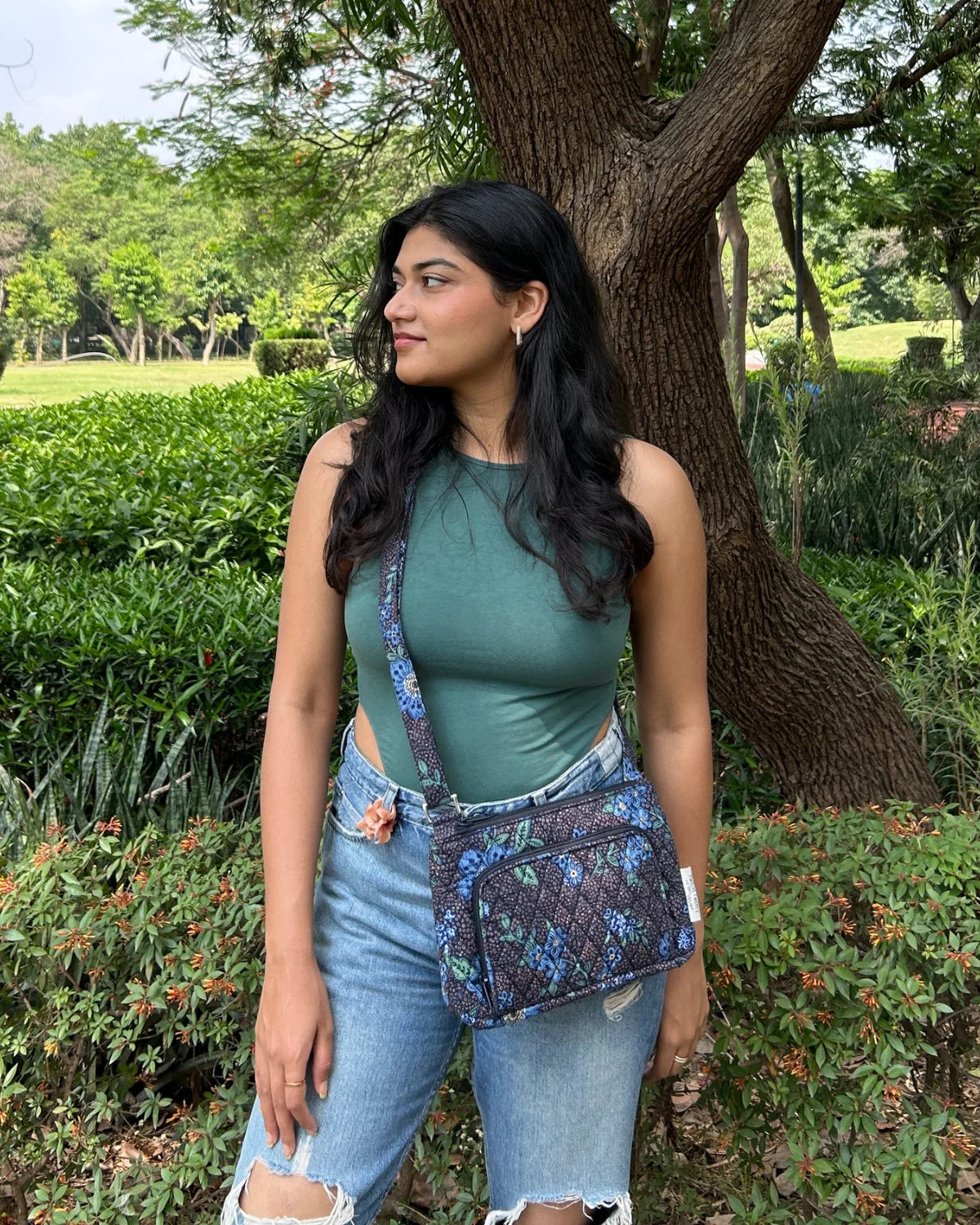 Navy Floral Sling Bag