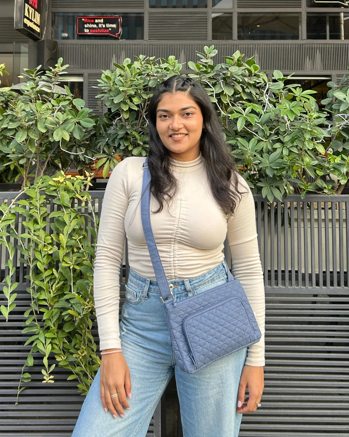 Sling Bag - Denim Dots