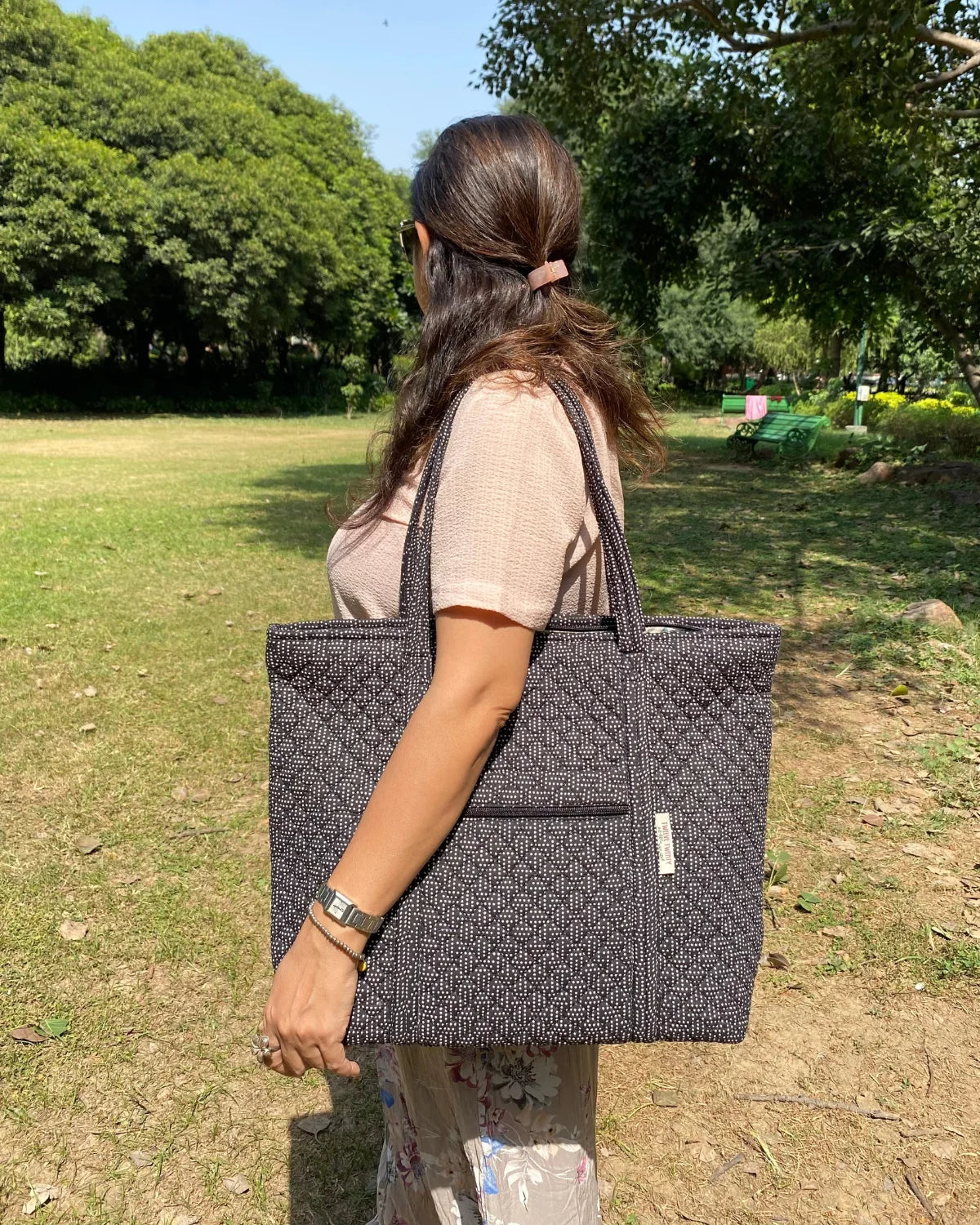 Tote Bag - Charcoal Dots