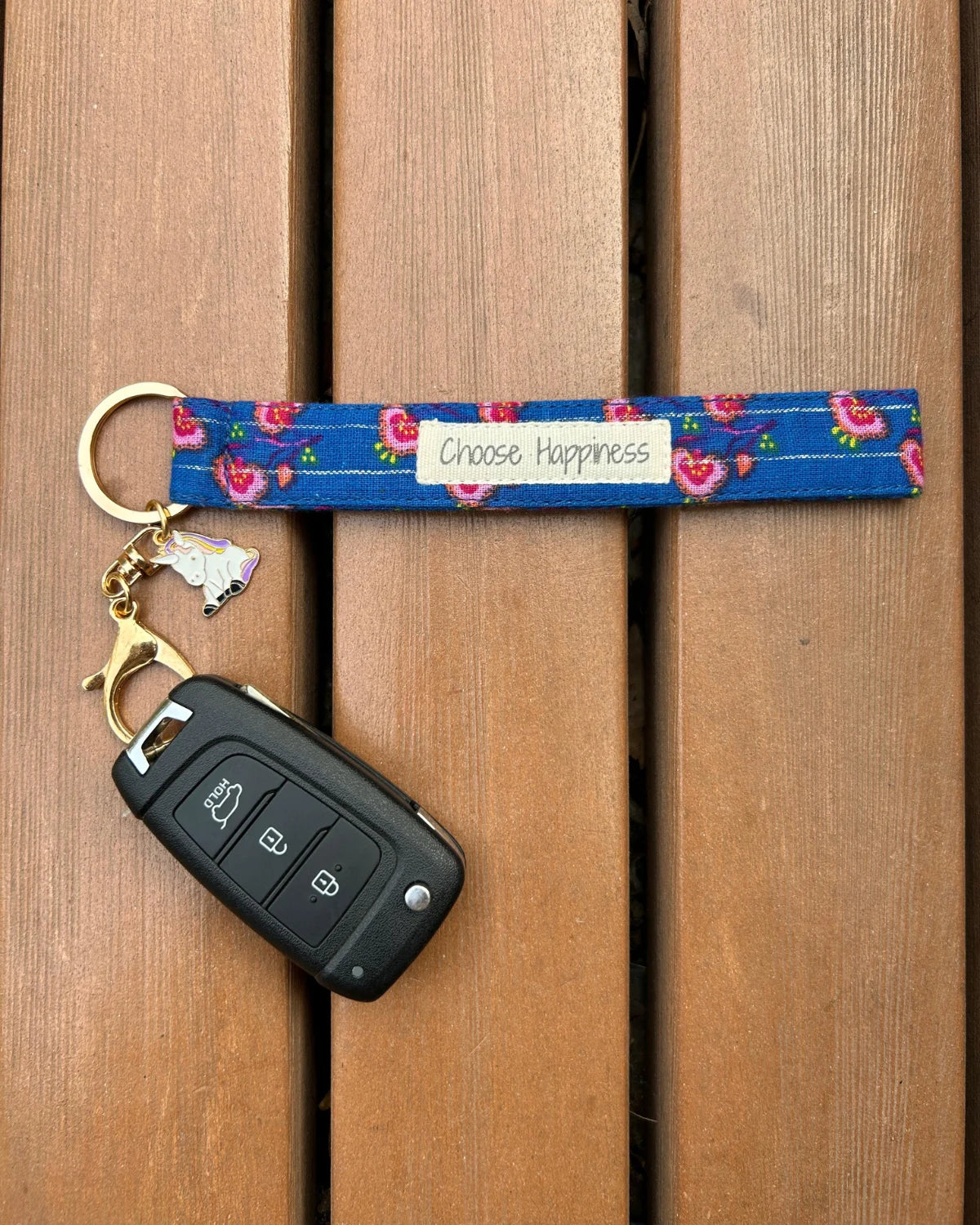 Indigo Floral Keychain