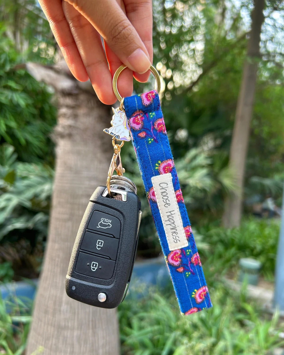 Indigo Floral Keychain