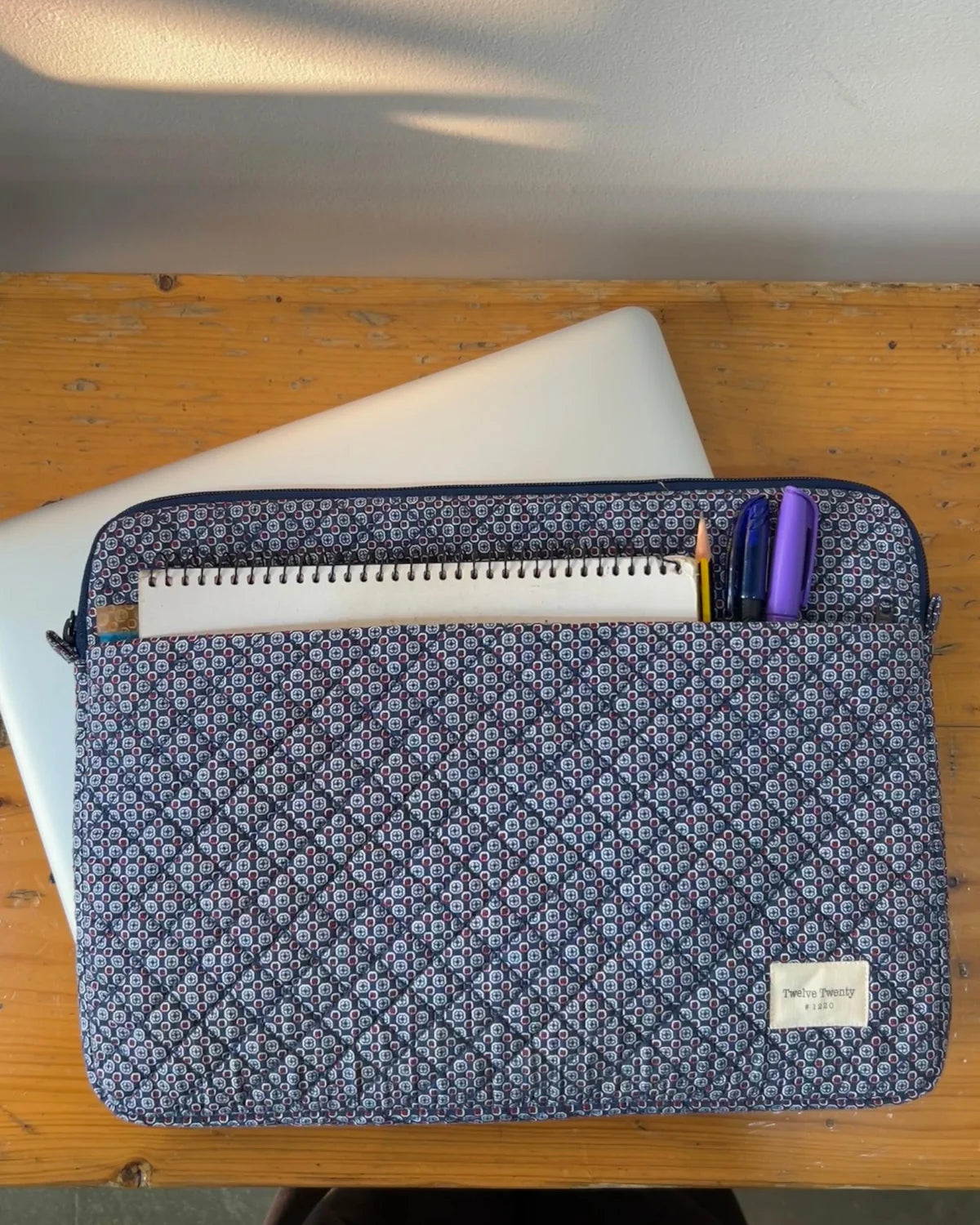 Laptop Sleeve W Pocket - Navy Geometric